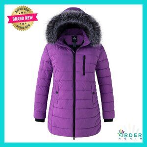 Plus Size Long Puffer Parka Quilted Jacket Removable Fur Hood Winter Coat